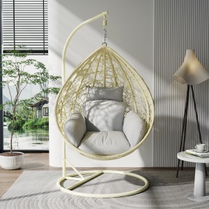 Wholesale custom PE rattan steel swing egg hanging basket chair nga adunay seat cushion swing chair