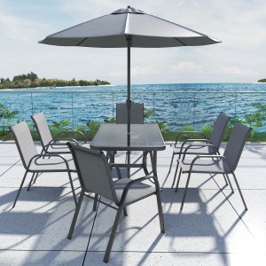 Nytt design billig hagesett i aluminium med 4 stoler og 1 restaurant squarmarble utendørsbord