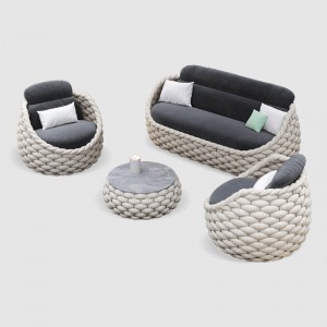 Conxunto de cadeiras de sofá de corda barato Mobles de xardín Asentos impermeables ao aire libre de luxo e modernos