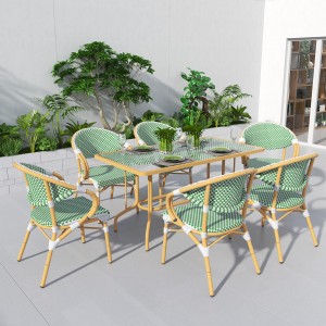 I-Wholesale ye-Outdoor Metal Aluminium Dinning Table kanye ne-Whicker Chair Set Rattan