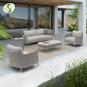 ຂາຍສົ່ງອາລູມີນຽມໂລຫະຫລູຫລາຄຸນນະພາບສູງ custom framed rattan sofa outdoor seating modular garden patio sofa