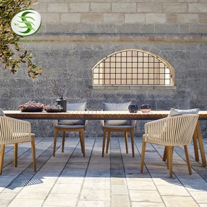 Muebles modernos de aluminio para restaurante de hotel, silla de comedor de jardín tejida con cuerda para exteriores