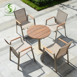 Cadeira de comedor ao aire libre con marco de aluminio Conxuntos de comedor de xardín Mesa de comedor ao aire libre