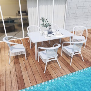 Chaises de table de jardin en rotin et métal français, patio confortable extérieur de jardin moderne Weavan