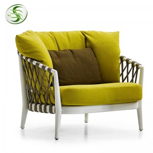 Conxunto de sofás de lecer de corda tecida con marco de aluminio para mobles de xardín ao aire libre