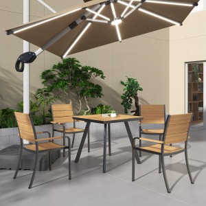 Модерен надворешен мебел од дрво алуминиум на отворено Сет за маси и столчиња