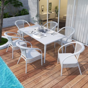 Chaises de table de jardin en rotin et métal français, patio confortable extérieur de jardin moderne Weavan