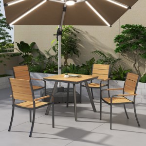 Conjunto moderno de mesa e cadeira para exterior de móveis de madeira e alumínio ao ar livre