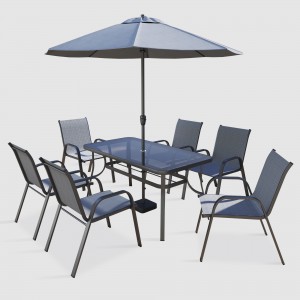 Conxunto de xardín de aluminio barato de novo deseño con 4 cadeiras e 1 mesa de restaurante ao aire libre