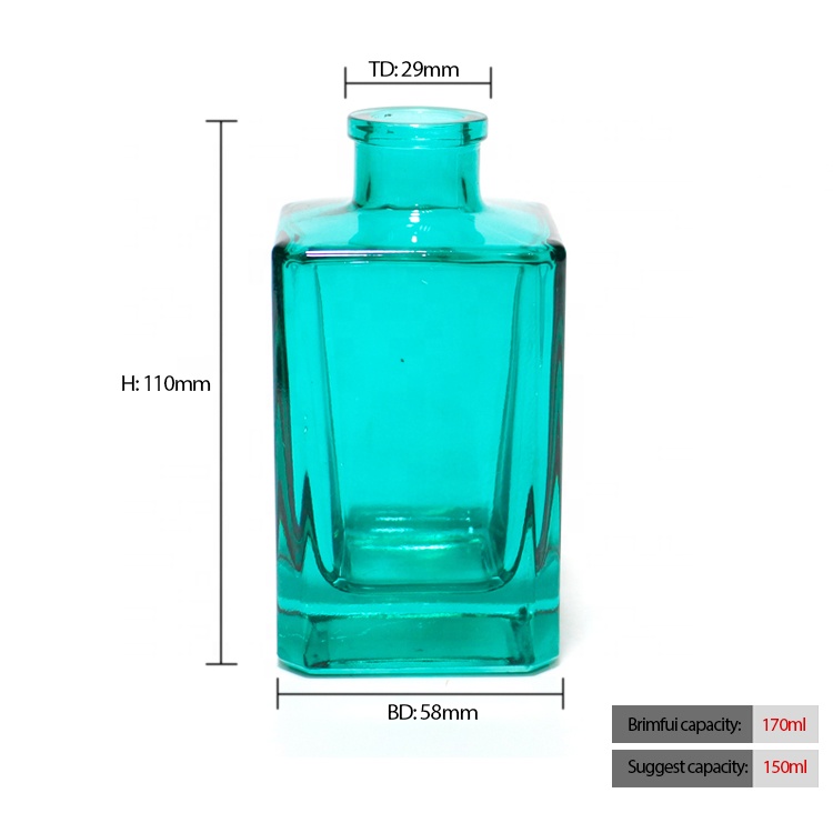 FengJun clear/custom colored tall square blown reed diffuser glass bottle with caps