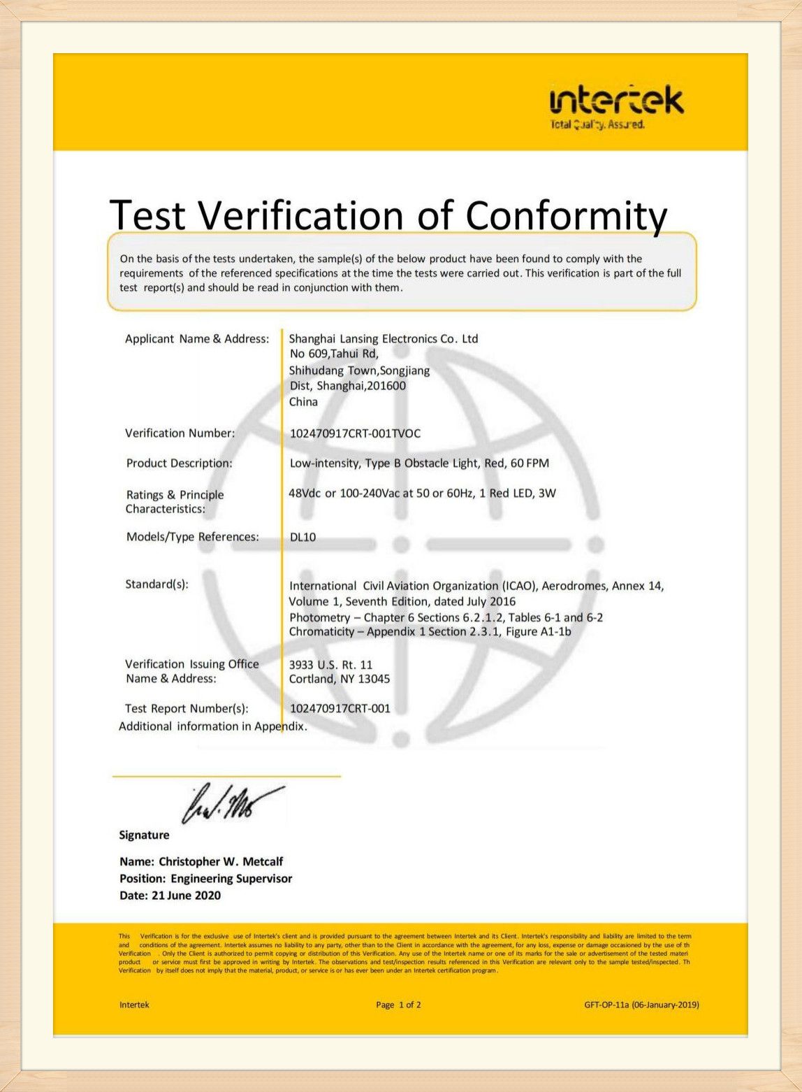 Certificado DL10 OACI