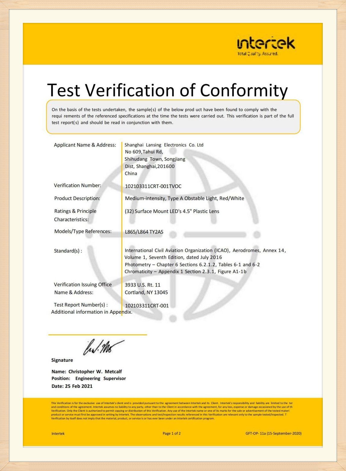 TY2AS ICAO Certificate