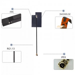 2.4G IPEX U.FL ийкемдүү ички орнотулган Rohs GSM FPC антеннасы