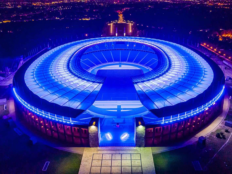 Berlin Olympic Stadium full color solution Typical Flood Light replaced by Full color RGB and 5700K Floodlight