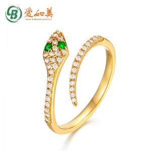China wholesale 925 Sterling Silver Wedding Ring Sets Factory –  Animal jewellery CZ diamond gold plated 925 Sterling silver snake wrap ring – Love & Beauty