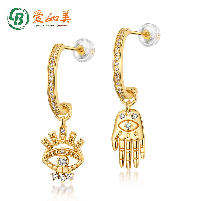 Asymmetric Earrings Jewelry Unique Hand & Eye Cute Silver Bling Drop Earrings Featured Image