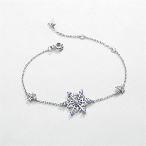 Winter Fashionable Blue Spinel Snowflake Jewelry Set 925 Silver Lucky Lady Long Ear Line Pendant Bracelet and Stud Earrings Set