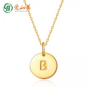 China wholesale Stone Round Earrings Manufacturer –  Custom 26 Alphabet 0.3micron 14kt Gold Plated Vermeil Circle Pendants 925 Silver Round Disc Letter Pendant – Love & Beauty