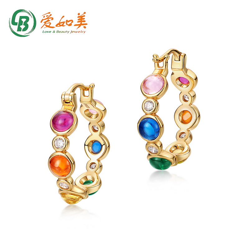 925 Sterling Silver Hoop Earrings Colorful Rainbow Stone Huggie Earrings Featured Image