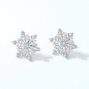 Winter Fashionable Blue Spinel Snowflake Jewelry Set 925 Silver Lucky Lady Long Ear Line Pendant Bracelet and Stud Earrings Set