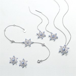 China wholesale Silver Necklace Jewelry Factory –  Winter Fashionable Blue Spinel Snowflake Jewelry Set 925 Silver Lucky Lady Long Ear Line Pendant Bracelet and Stud Earrings Set – Lov...