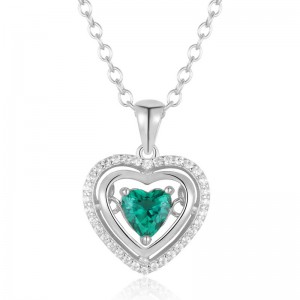 Dainty Gemstone Jewelry Sterling Silver CZ Iced Out Pendant Romantic Heart Shape Created Emerald Necklace Anniversary Gift