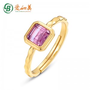 China wholesale Gold Ring For Women Manufacturer –  925 sterling silver square amethyst ring wholesale trendy adjustable engagement wedding natural gemstone ring – Love & Beauty