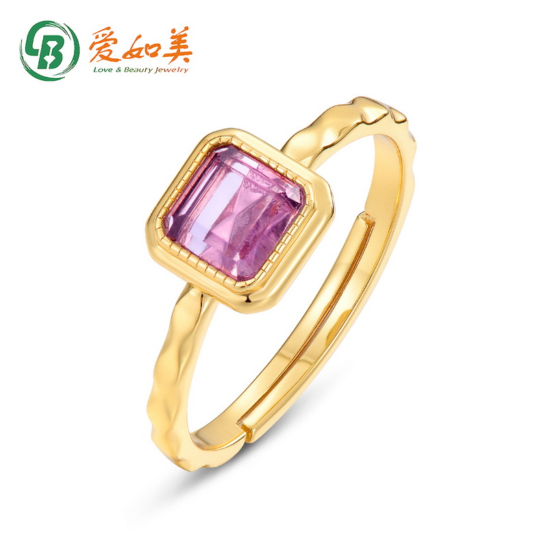925 sterling silver square amethyst ring wholesale trendy adjustable engagement wedding natural gemstone ring Featured Image