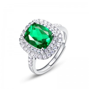 Wholesale 925 Sterling Silver Gemstone Simple Jewelry Crystals Healing Stones Cubic Zirconia Ring Lab Made Emerald Rings