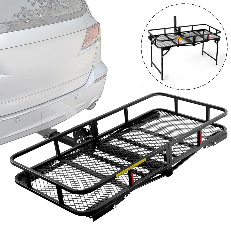 500 LBS Capacity 60”x24”x6” Folding Hitch Mount Cargo Carrier With Stand Fitting 2” Receiver