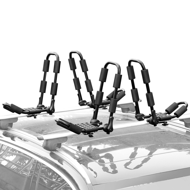Folding J Bar Kayak Roof Rack 2 PCS and 4 PCS Each Set for Canoe Surf Board and SUP with 4 Pcs Tie Down Straps