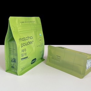 Bolsa de fondo plano con impresión personalizada con cremallera lateral superior Papel Kraft 250 g Bolsa de embalaje de té, matcha y café