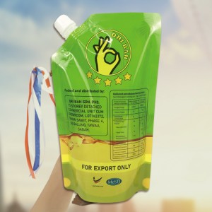 მორგება Print Food Grade Mylar Liquid Oil Stand Up მრავალჯერადი გამოყენებადი პლასტიკური ჩანთის შეფუთვა ყუნწით