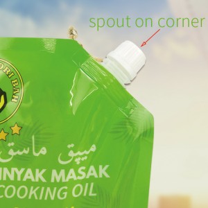 Kustomisasi Print Food Grade Mylar Liquid Oil Stand Up Paket Kantong Plastik Bisa Digunakake Kanthi Spout