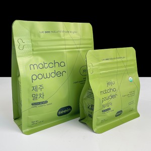 Tilpass utskrift flatbunnet pose med glidelås på én side Kraftpapir 250 g te, Matcha, kaffepakkepose