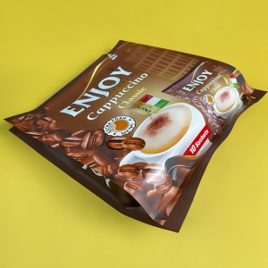 Egyedi nyomtatás Négyoldalas kávézacskó UV-technológiás kávébabokkal, hőlezáró kávéporos csomagolózsák