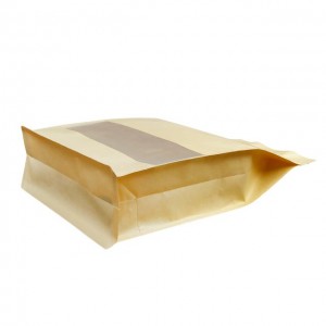 Bolsa de fundo plano de papel kraft com embalagem ziplock para lanches de comida