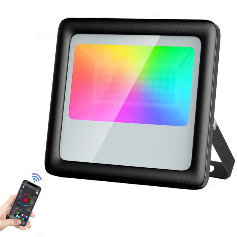 Smart Bluetooth Flood Light Remote Control RGB Multi Colored Outdoor Waterproof Color Changing Featured Image