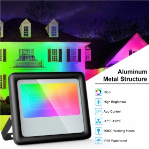 Smart Bluetooth Flood Light Remote Control RGB Multi Colored Outdoor Waterproof Color Changing