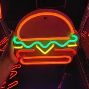 Comhartha neon Hamburger lámhdhéanta c3