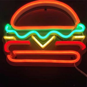 Hamburger neon ikimenyetso cyakozwe n'intoki c3