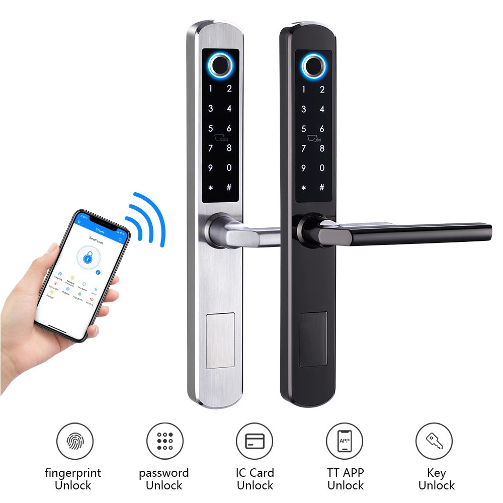 Terbaik Jual Layar Sentuh Sidik Jari Biometrik Digital Hotel Keyless Smart Door Lock Dengan Gagang Pintu