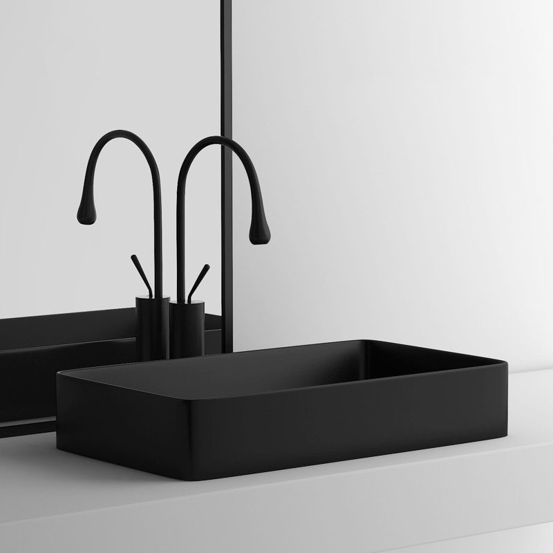 Lavabo rectangular de ceràmica negra mat d'estil europeu, lavabo de bany superior