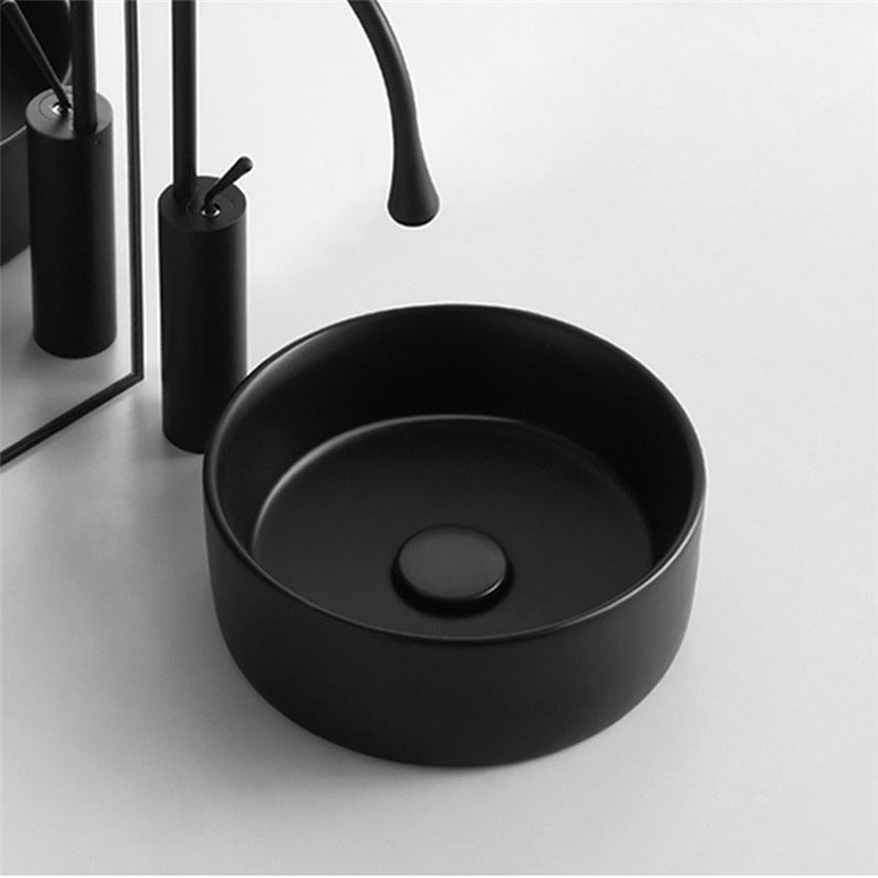 Європейський стиль чорний керамічний круглий умивальник ванної кімнати раковини стільницю топ раковини
