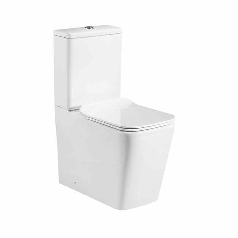 Toilettes en céramique à siphon en P à économie d'eau montées au sol en deux pièces sans rebord avec forme carrée