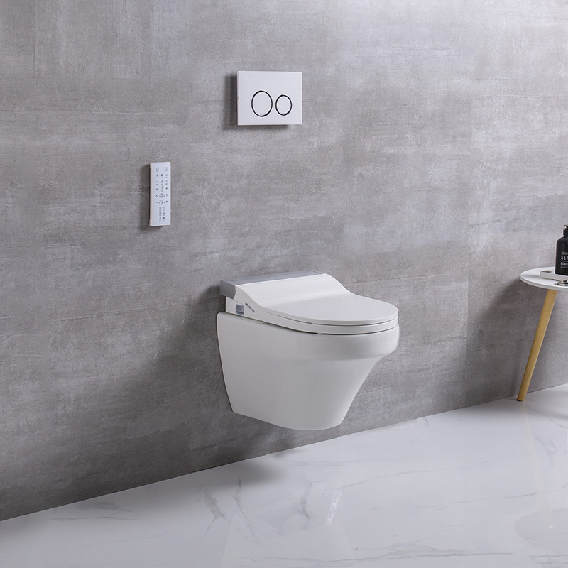 ຝາອັດສະລິຍະ Hung Ceramic Smart Toilet With Concealed Cistern For Bathroom Automatic Toilet