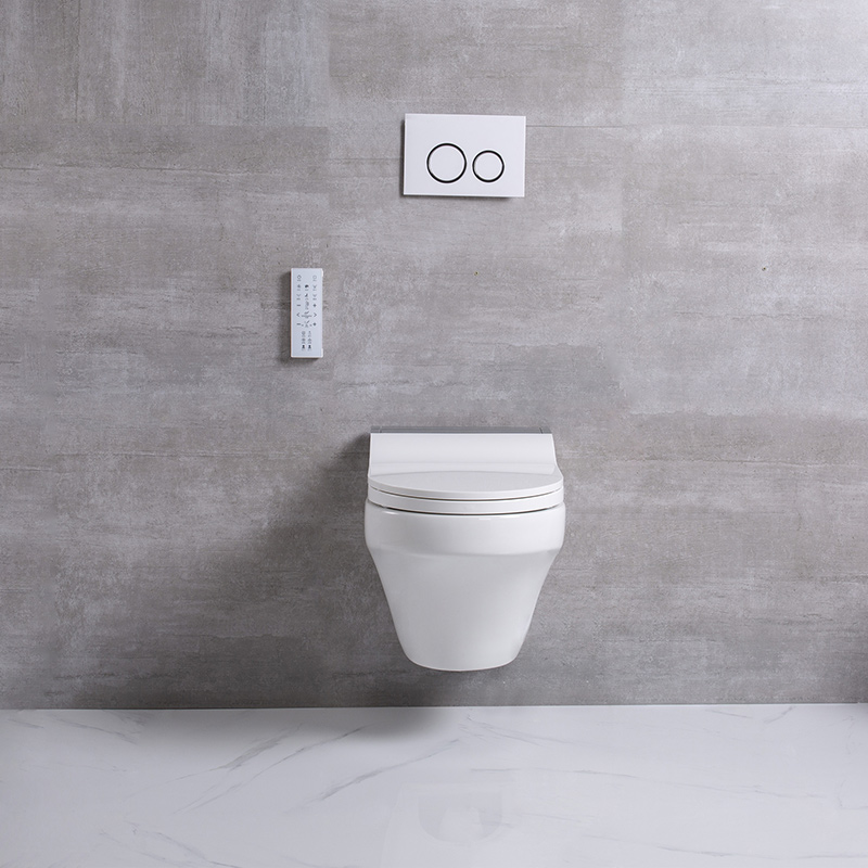 Intelligent Wall Hung Ceramic Smart Toilet ရေချိုးခန်းအတွက် ဖုံးကွယ်ထားသော Cistern နှင့် အလိုအလျောက် အိမ်သာ