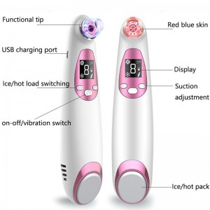 LS-021 USB Charge Mma imi Massager Facial Pore Cleaner Isi Oji na-ewepu LCD Ngosipụta Vacuum Blackhead Remover