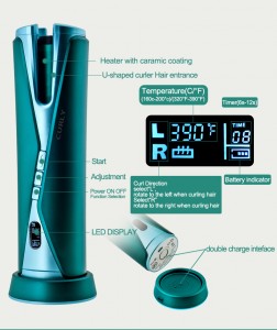 LS-H1022 Wireless Hair Curler Fast Heating Time Setting With LCD Display Portable USB Rechargeable Rotating Ceramic Barrel Hair Culer
