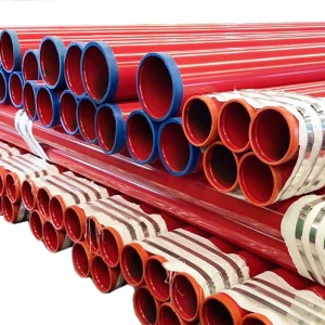 ASTM A795 епоксидно обложена erw и беспрекорна противпожарна прскалка челична цевка sch40 црвено боење со жлебови противпожарни хидрантни челични цевки